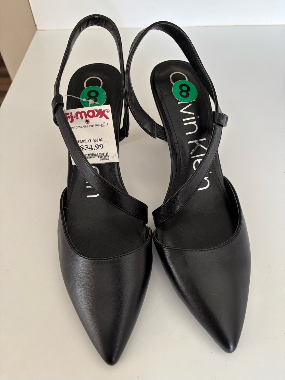 Calvin Klein Black Pointed Slingback Heels with Crisscross Strap